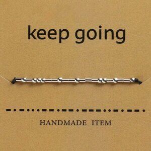 "KEEP GOING" Silver Morse Code Bracelets - Adjustable String, Inspirational